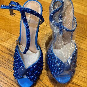Blue Pearl Evening Party Women's Ankle Strap Stiletto Heels